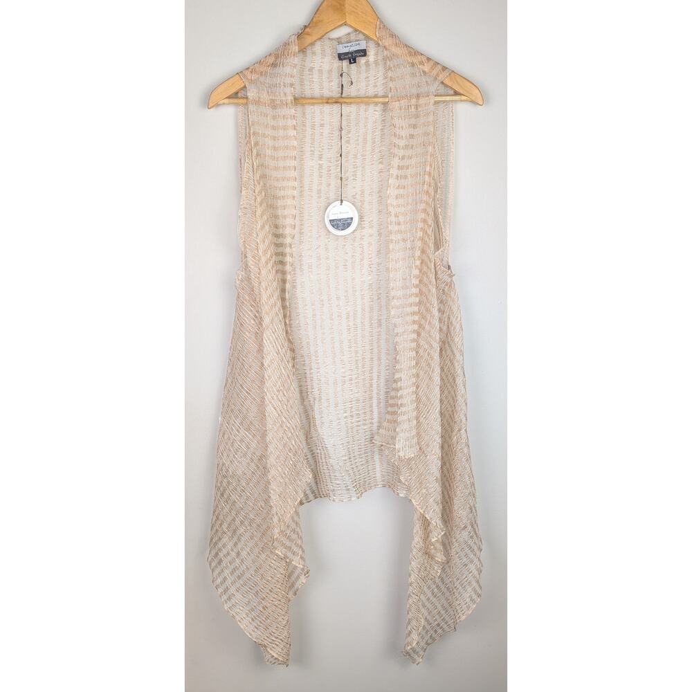 NWT Liz Mizono for Giselle Shepatin Flouler Metallic Gold Stripe Drape Vest L